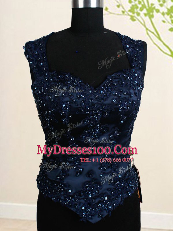 Four Piece Navy Blue Ball Gowns Straps Sleeveless Organza Floor Length Zipper Beading and Ruffles Sweet 16 Dress