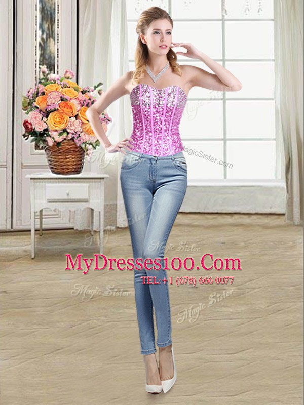 Three Piece Sequins Floor Length Ball Gowns Sleeveless Multi-color 15th Birthday Dress Lace Up