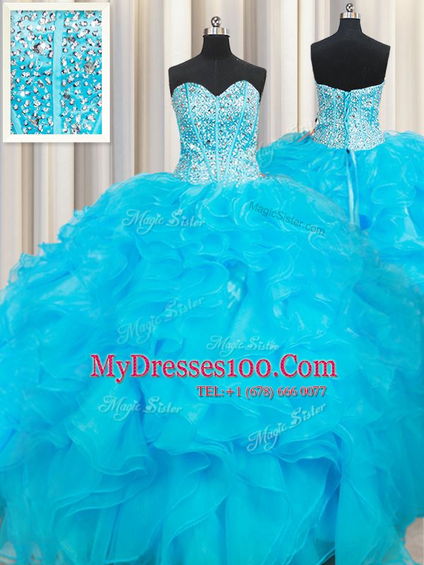 Sweetheart Sleeveless Lace Up Quinceanera Dresses Baby Blue Organza