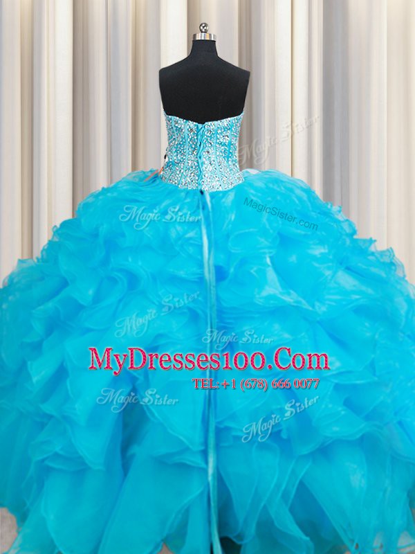 Sweetheart Sleeveless Lace Up Quinceanera Dresses Baby Blue Organza