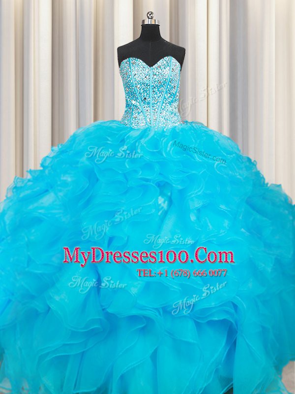 Sweetheart Sleeveless Lace Up Quinceanera Dresses Baby Blue Organza