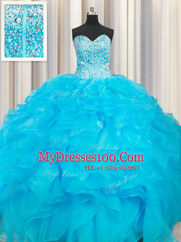 Sweetheart Sleeveless Lace Up Quinceanera Dresses Baby Blue Organza