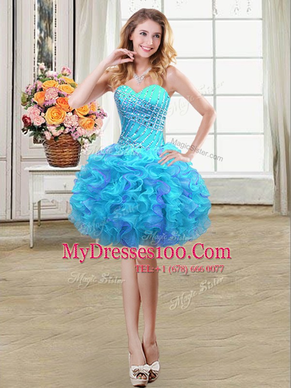 Four Piece Sleeveless Organza Floor Length Lace Up Quinceanera Gown in Multi-color with Beading and Ruffles
