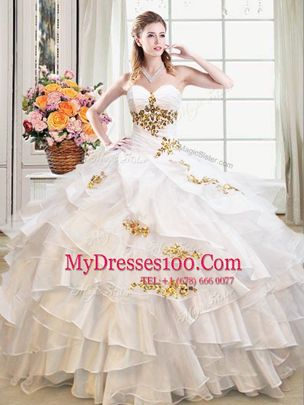 Floor Length White 15th Birthday Dress Sweetheart Sleeveless Lace Up