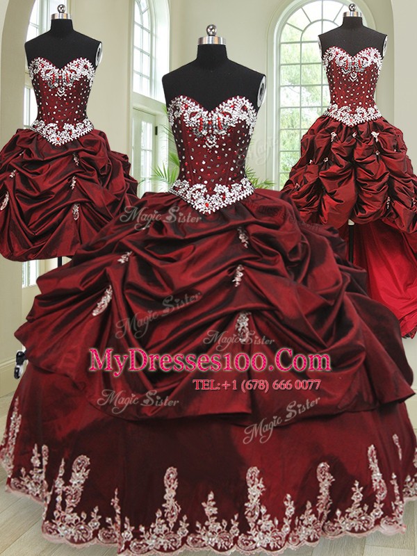 Four Piece Sleeveless Beading and Appliques and Pick Ups Lace Up Vestidos de Quinceanera