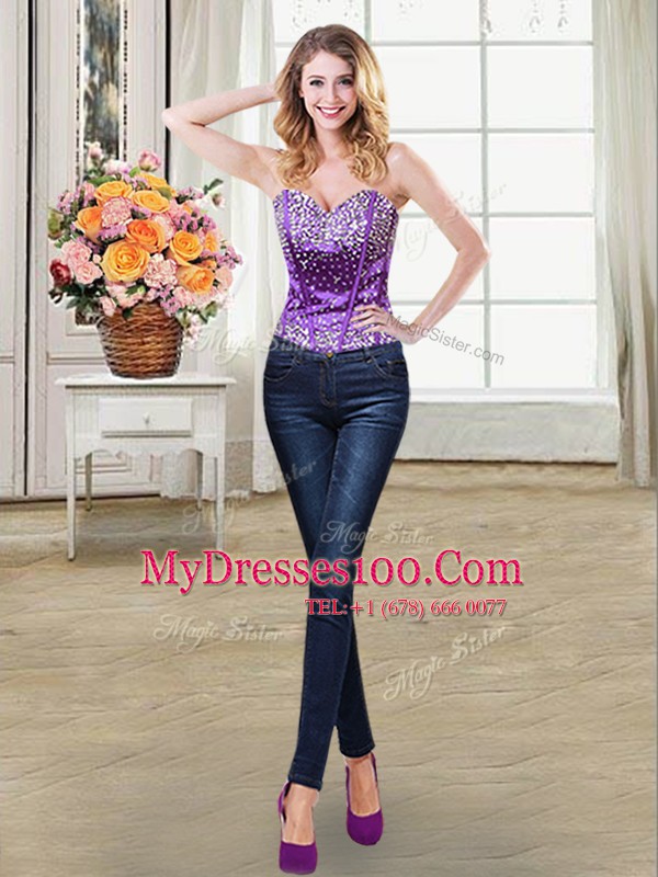 Four Piece Floor Length Eggplant Purple Sweet 16 Quinceanera Dress Sweetheart Sleeveless Lace Up