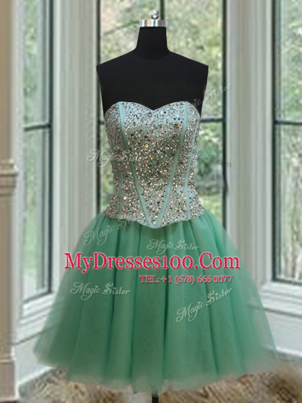 Elegant Three Piece Apple Green Ball Gowns Sweetheart Sleeveless Tulle Floor Length Lace Up Beading Sweet 16 Quinceanera Dress
