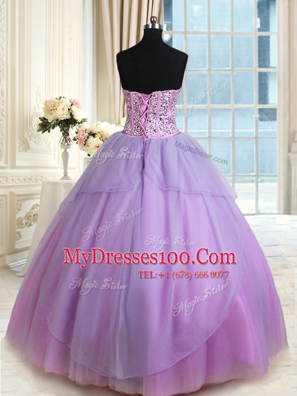 Hot Sale Three Piece Sleeveless Lace Up Floor Length Beading 15 Quinceanera Dress