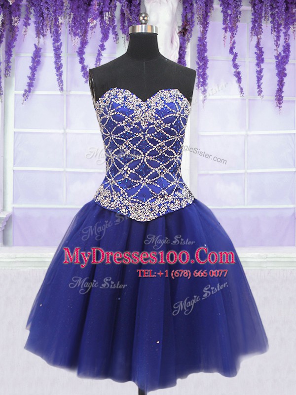 Simple Three Piece Royal Blue Ball Gowns Tulle Sweetheart Sleeveless Beading Floor Length Lace Up Quinceanera Gowns