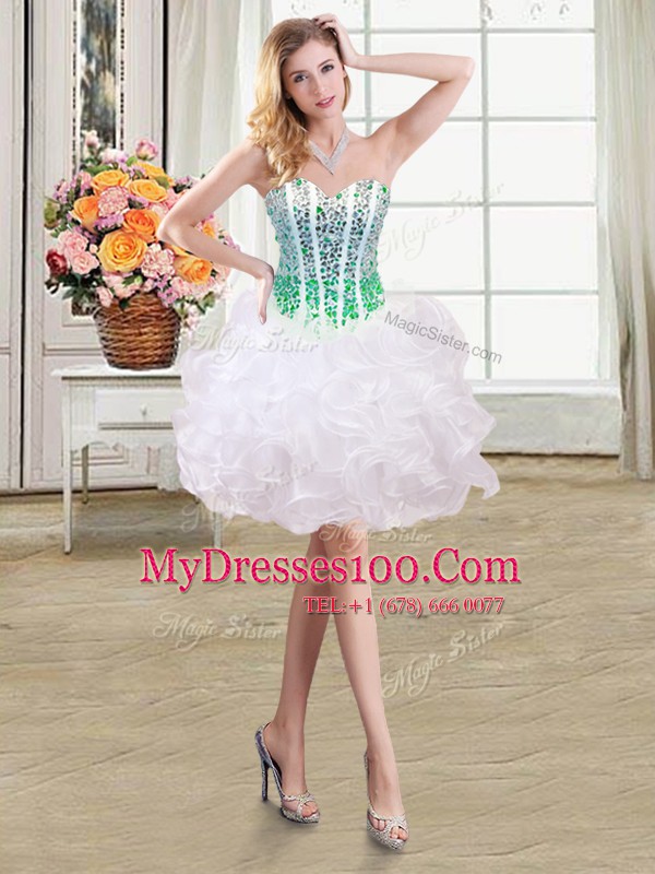 Three Piece White and Green Lace Up Sweetheart Beading and Ruffles Sweet 16 Dress Organza Sleeveless