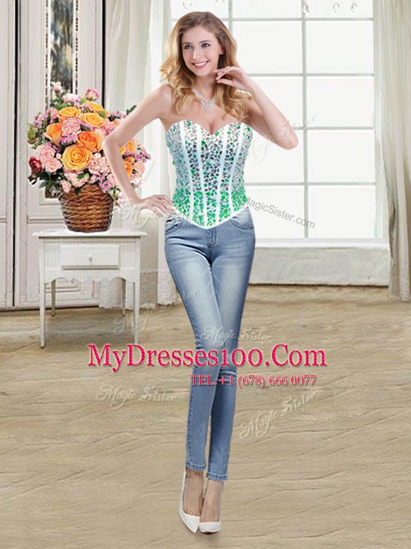 Three Piece White and Green Lace Up Sweetheart Beading and Ruffles Sweet 16 Dress Organza Sleeveless