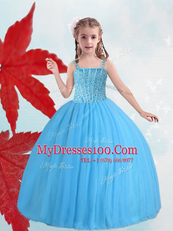 Straps Sleeveless Beading Lace Up Flower Girl Dresses