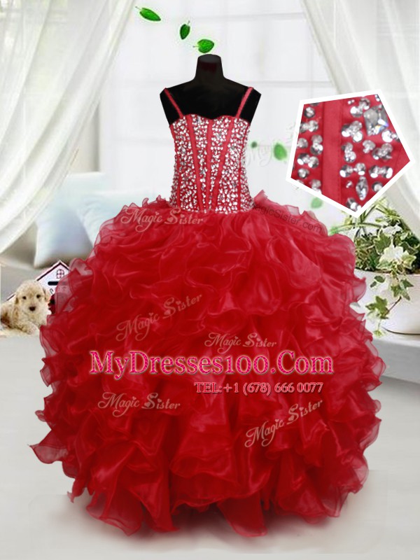 Organza Sleeveless Floor Length Toddler Flower Girl Dress and Beading and Ruffles