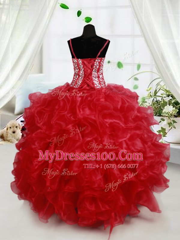 Organza Sleeveless Floor Length Toddler Flower Girl Dress and Beading and Ruffles