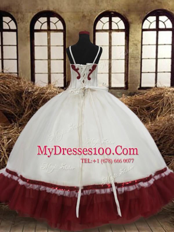 White and Wine Red Straps Neckline Beading Flower Girl Dresses Sleeveless Lace Up
