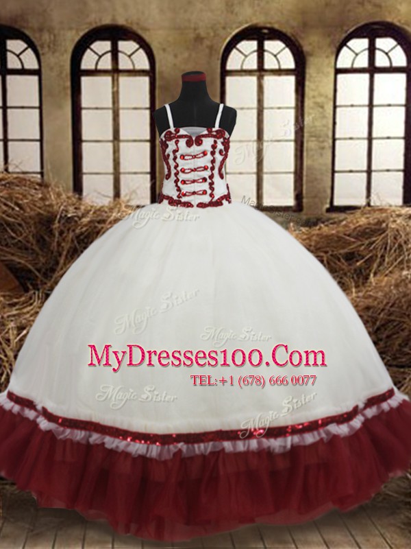 White and Wine Red Straps Neckline Beading Flower Girl Dresses Sleeveless Lace Up