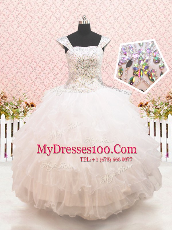 Top Selling Straps Cap Sleeves Beading and Ruffled Layers Lace Up Little Girls Pageant Gowns