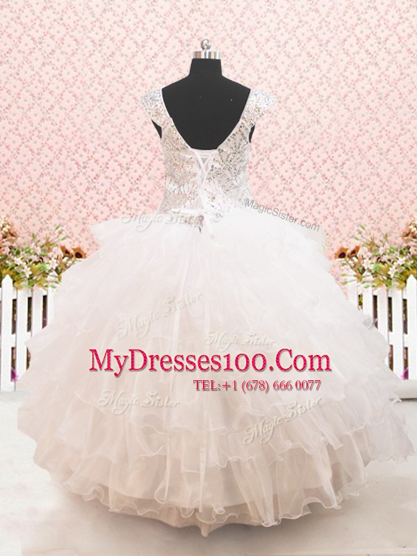 Top Selling Straps Cap Sleeves Beading and Ruffled Layers Lace Up Little Girls Pageant Gowns