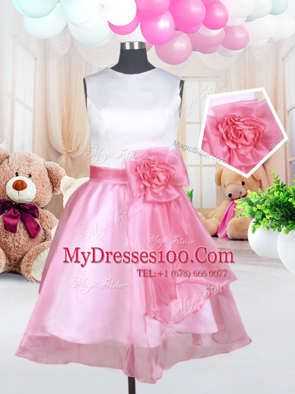 Fitting Scoop White and Pink And White Sleeveless Organza Zipper Toddler Flower Girl Dress for Quinceanera and Wedding Party