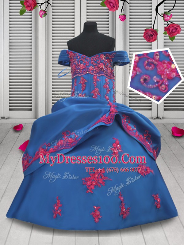 Pick Ups Off The Shoulder Sleeveless Lace Up Flower Girl Dresses for Less Blue Taffeta