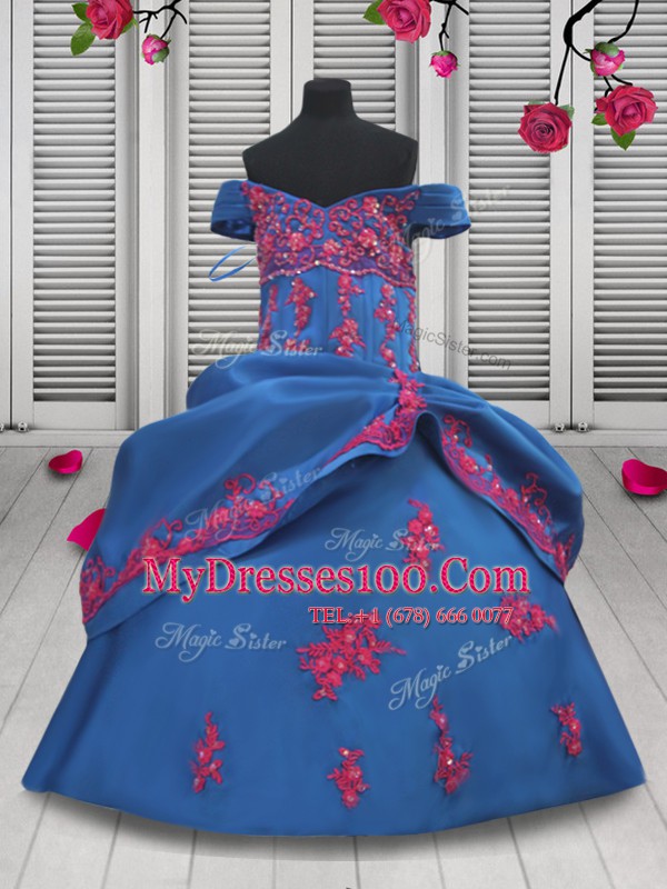 Pick Ups Off The Shoulder Sleeveless Lace Up Flower Girl Dresses for Less Blue Taffeta