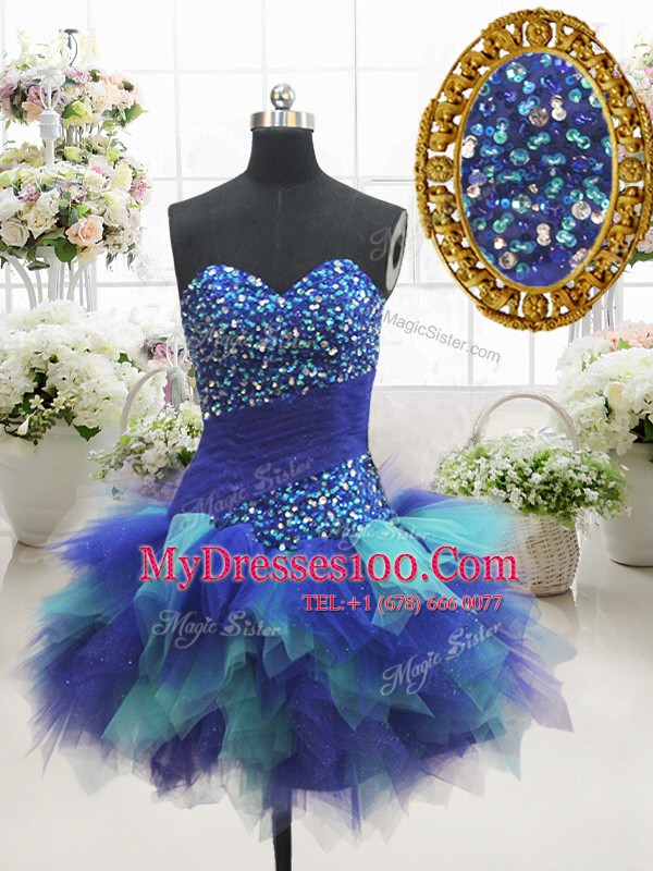Multi-color A-line Tulle Sweetheart Sleeveless Beading Mini Length Lace Up Womens Evening Dresses