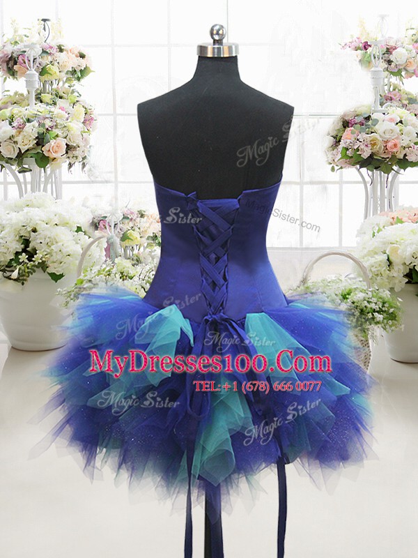 Multi-color A-line Tulle Sweetheart Sleeveless Beading Mini Length Lace Up Womens Evening Dresses