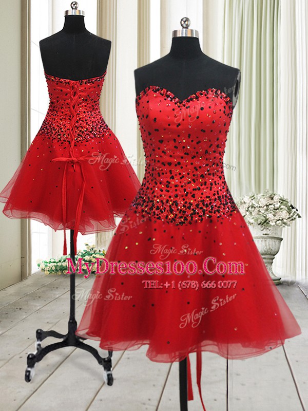 Sleeveless Lace Up Mini Length Beading Formal Dresses