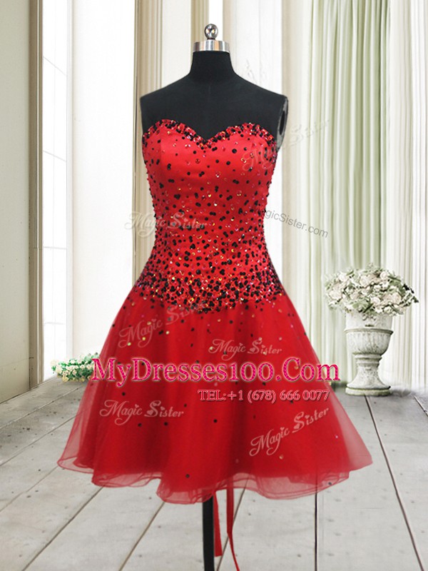 Sleeveless Lace Up Mini Length Beading Formal Dresses