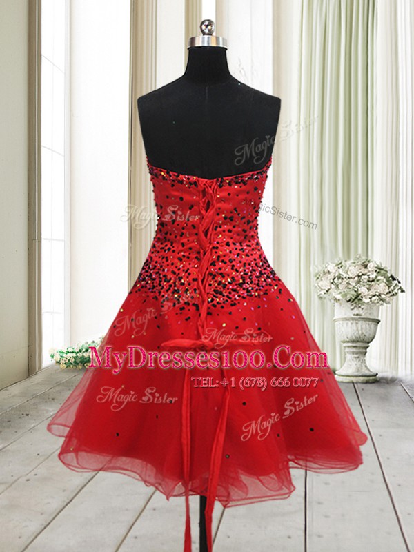 Sleeveless Lace Up Mini Length Beading Formal Dresses