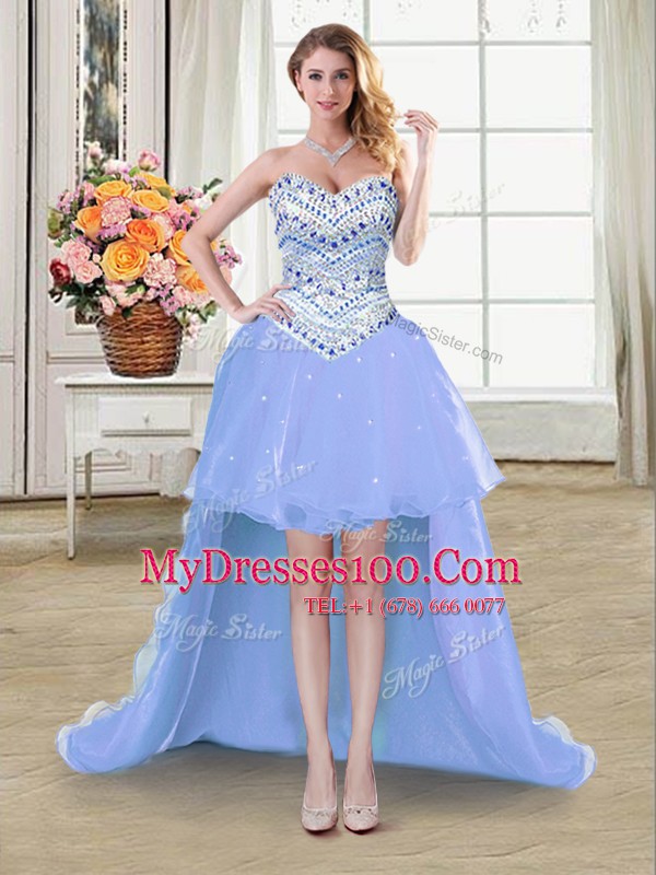 High Low A-line Sleeveless Lavender Prom Dress Lace Up