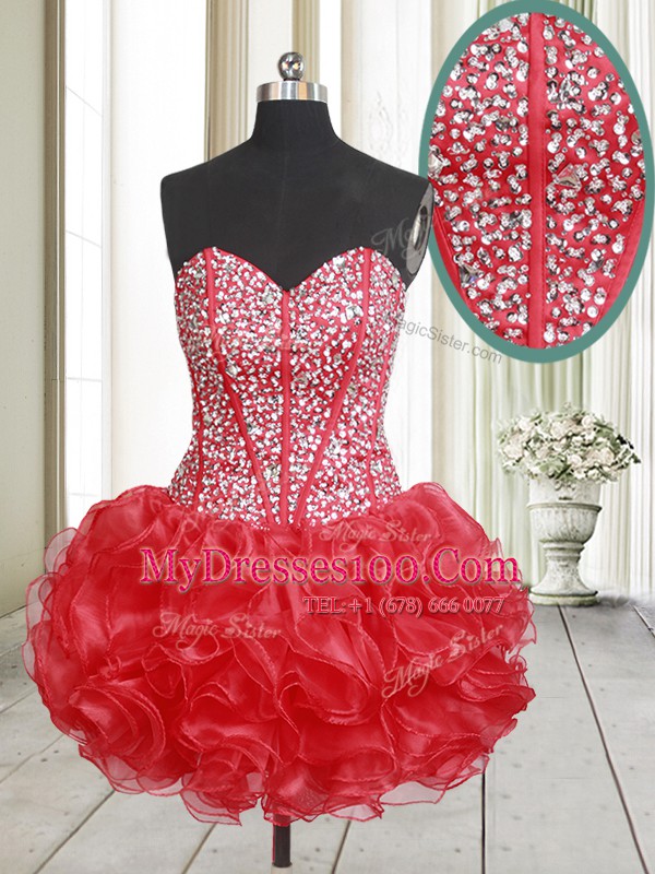 Glorious Mini Length A-line Sleeveless Red Military Ball Dresses For Women Lace Up