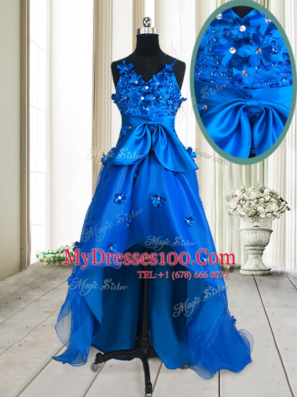Inexpensive Royal Blue Sleeveless Organza Zipper Cocktail Dresses for Prom