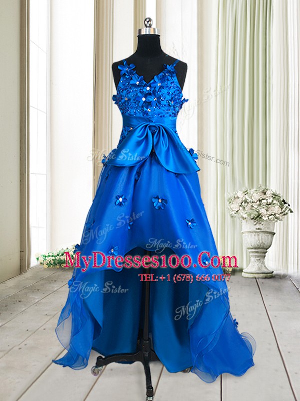 Inexpensive Royal Blue Sleeveless Organza Zipper Cocktail Dresses for Prom