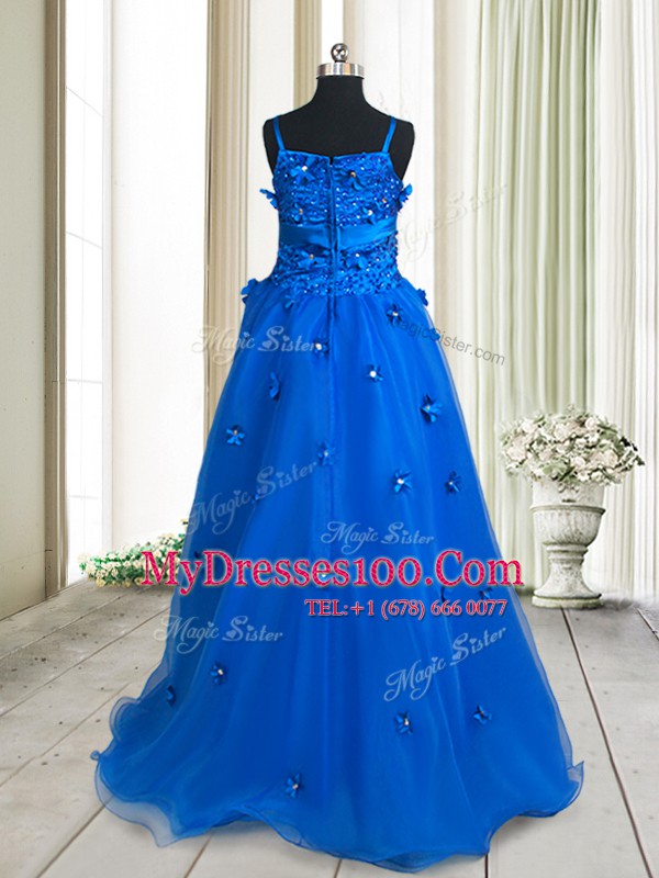 Inexpensive Royal Blue Sleeveless Organza Zipper Cocktail Dresses for Prom