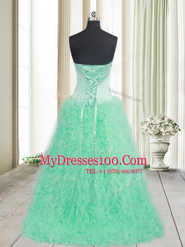 Beading and Ruffles Military Ball Gowns Apple Green Lace Up Sleeveless With Brush Train