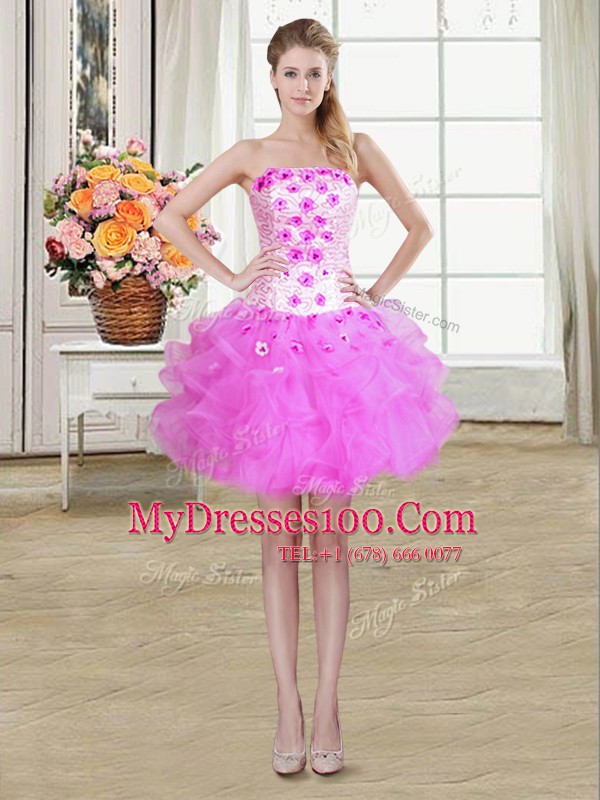Charming Lilac Strapless Lace Up Beading and Appliques and Ruffles Cocktail Dresses Sleeveless