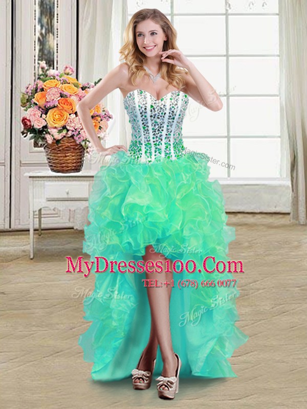 Smart High Low Ball Gowns Sleeveless Turquoise Party Dress for Toddlers Lace Up