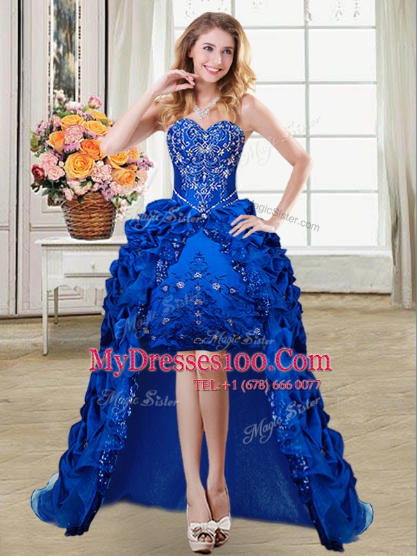 Pick Ups High Low Royal Blue Military Ball Dresses For Women Sweetheart Sleeveless Lace Up