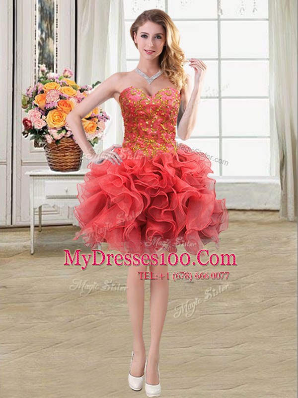 Modern Sleeveless Beading and Ruffles Lace Up Prom Dress