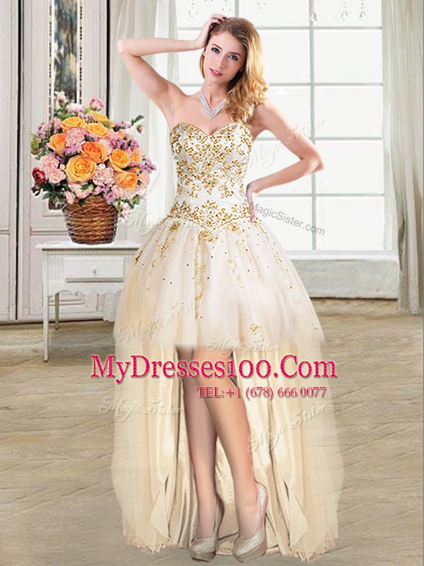 Adorable Tulle Sleeveless High Low Military Ball Dresses and Beading