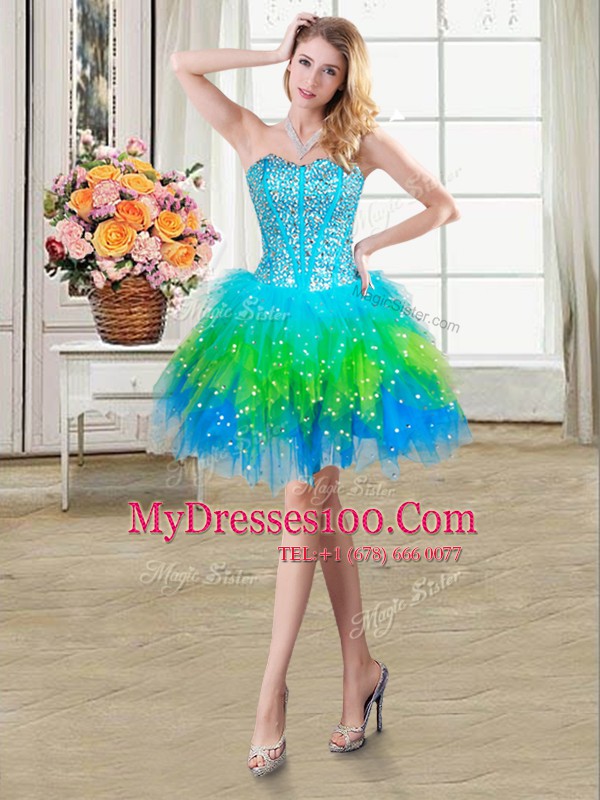 Beading and Ruffles Military Ball Dresses For Women Multi-color Lace Up Sleeveless Mini Length