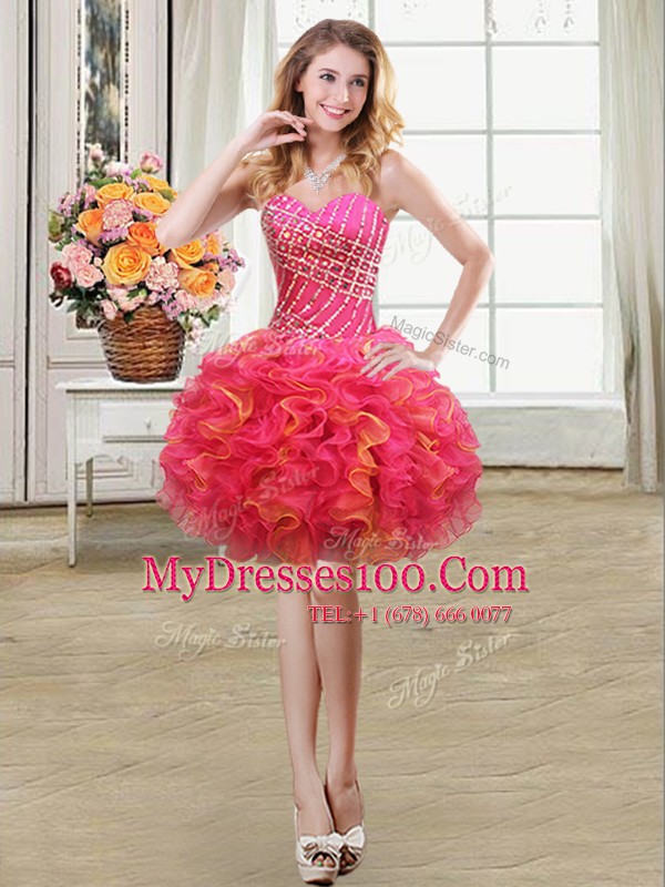 Shining Mini Length Lace Up Cocktail Dresses Multi-color for Prom and Party with Beading and Ruffles