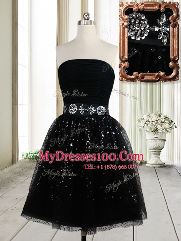 Eye-catching Sleeveless Mini Length Beading and Sequins Zipper Custom Made with Black