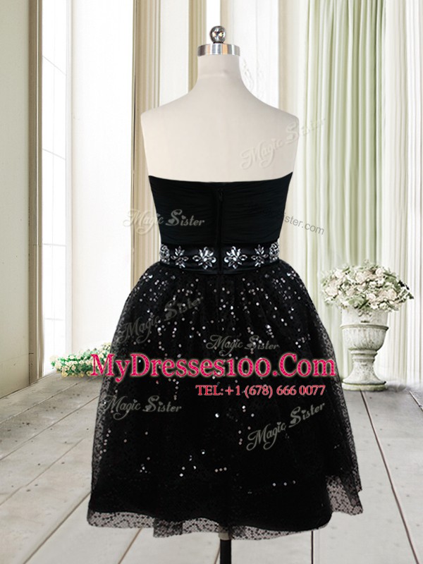 Eye-catching Sleeveless Mini Length Beading and Sequins Zipper Custom Made with Black