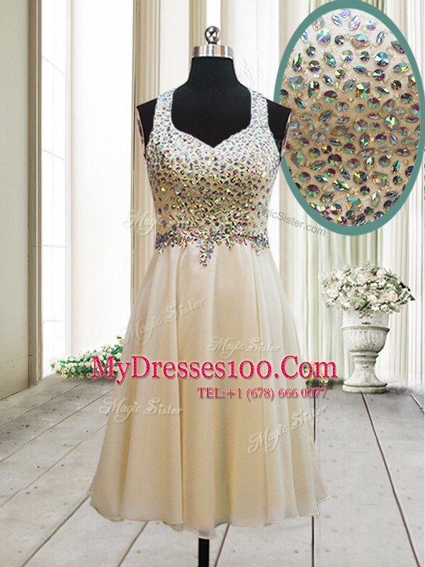 Straps Champagne Sleeveless Chiffon Side Zipper Prom Dress for Prom and Party