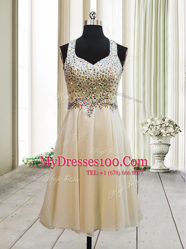 Straps Champagne Sleeveless Chiffon Side Zipper Prom Dress for Prom and Party