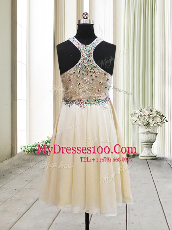Straps Champagne Sleeveless Chiffon Side Zipper Prom Dress for Prom and Party