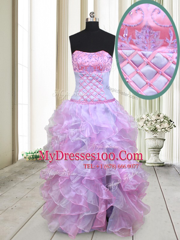 Suitable Multi-color Empire Beading and Ruffles Prom Dresses Lace Up Organza Sleeveless Floor Length