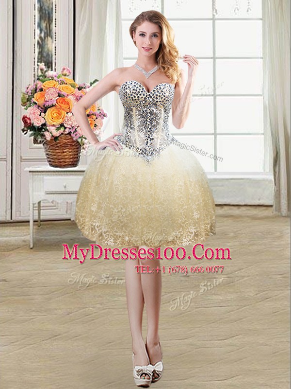 Elegant Champagne Sleeveless Beading and Lace and Sequins Mini Length Custom Made